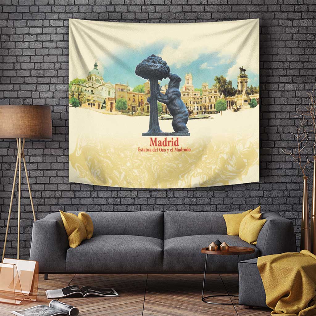 Spain El Oso y el Madrono Tapestry Madrid City Watercolor - Wonder Print Shop