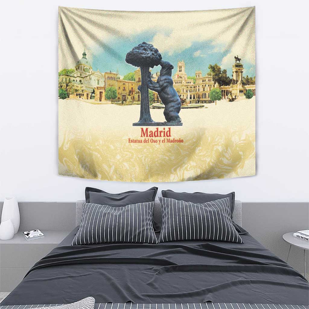Spain El Oso y el Madrono Tapestry Madrid City Watercolor - Wonder Print Shop