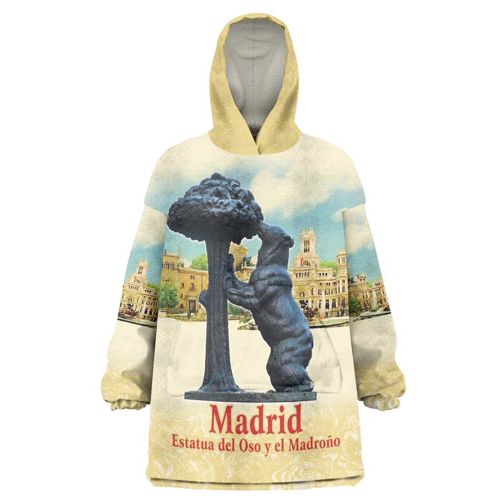Spain El Oso y el Madrono Wearable Blanket Hoodie Madrid City Watercolor - Wonder Print Shop