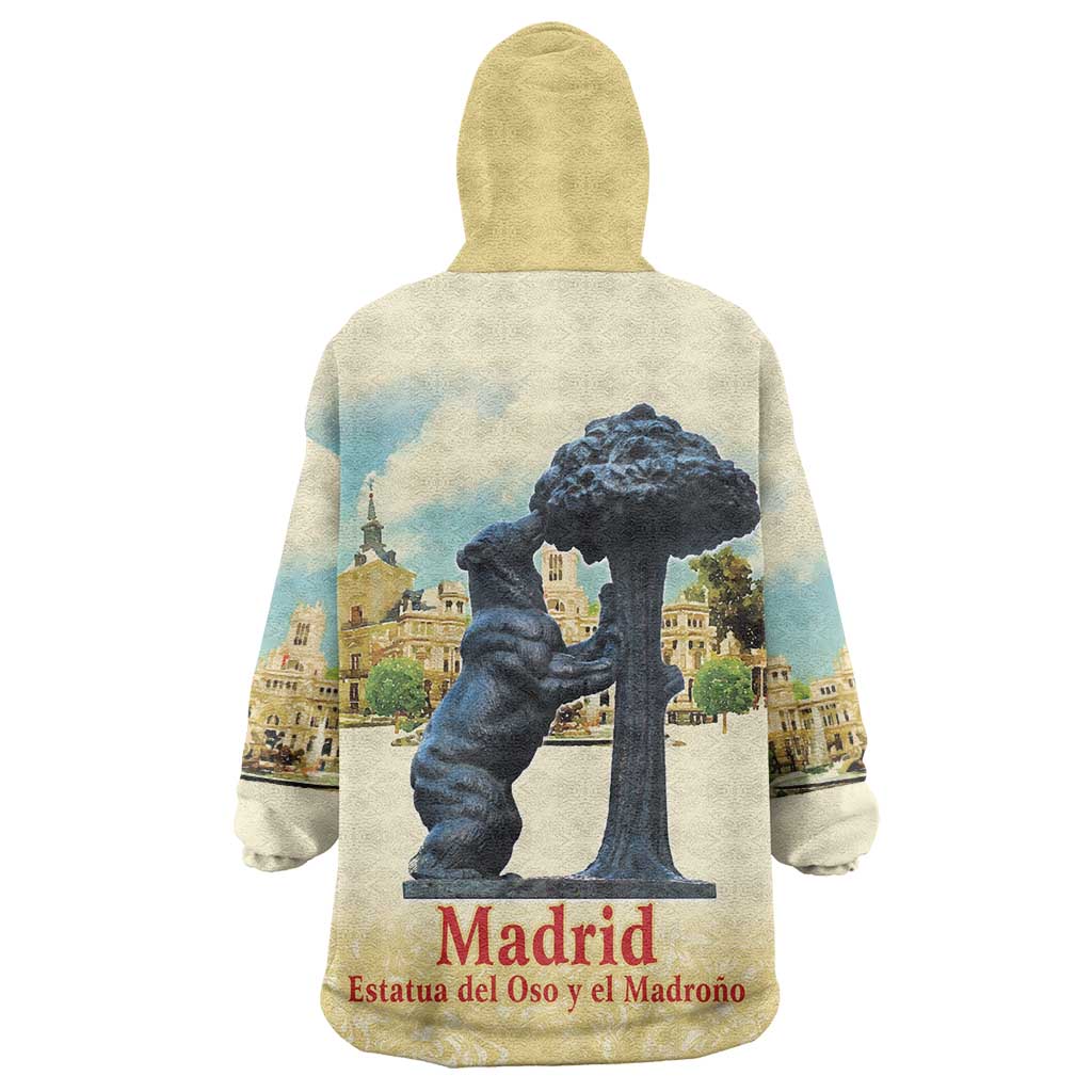 Spain El Oso y el Madrono Wearable Blanket Hoodie Madrid City Watercolor - Wonder Print Shop