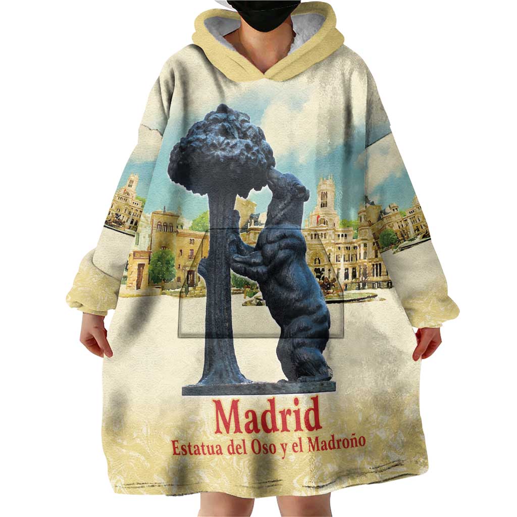 Spain El Oso y el Madrono Wearable Blanket Hoodie Madrid City Watercolor - Wonder Print Shop