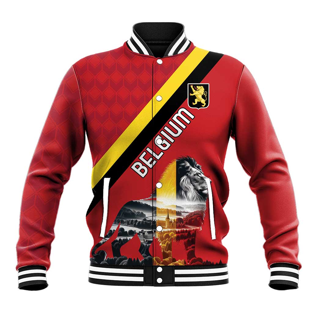 Personalized Belgium Baseball Jacket Lion Rampant With Belgium Flag Colors - Wonder Print Shop