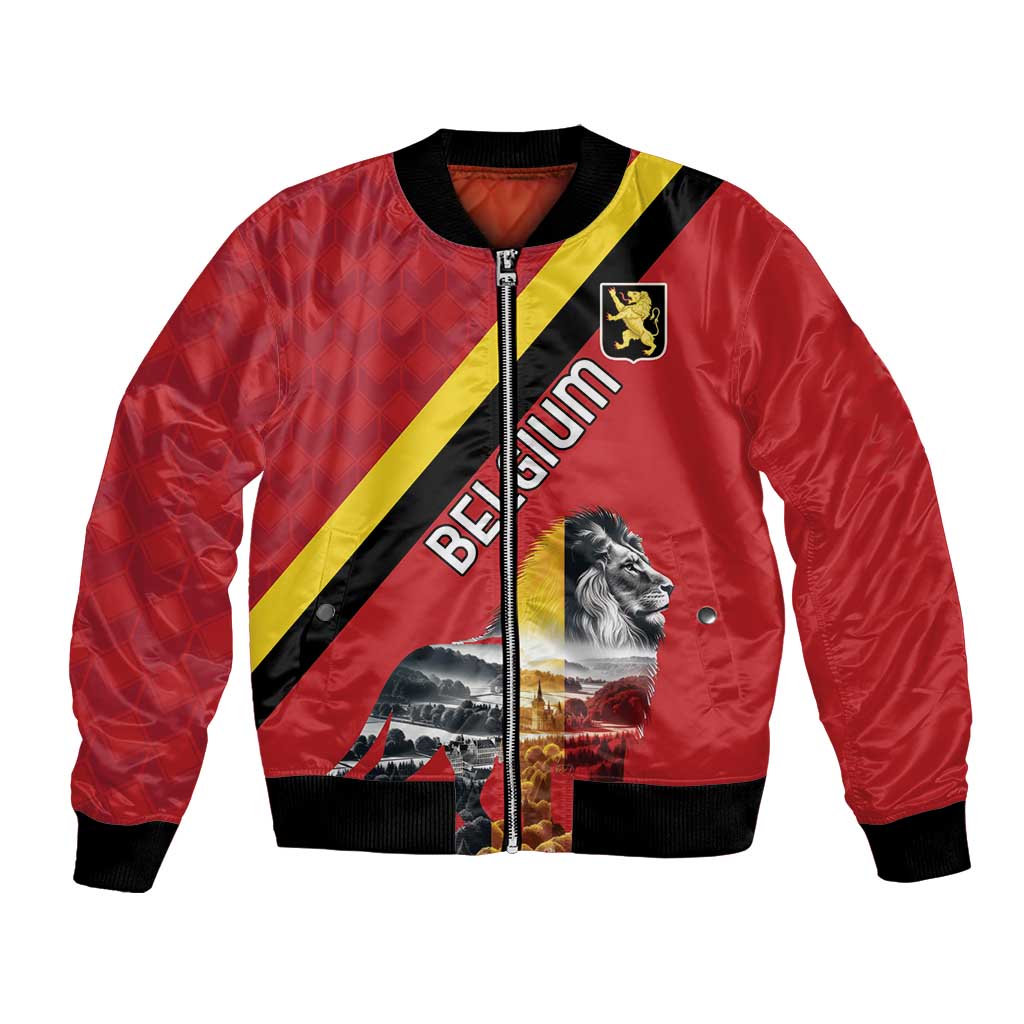 Personalized Belgium Bomber Jacket Lion Rampant With Belgium Flag Colors - Wonder Print Shop