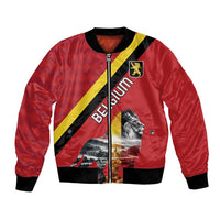 Personalized Belgium Bomber Jacket Lion Rampant With Belgium Flag Colors - Wonder Print Shop