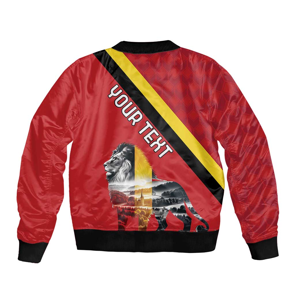 Personalized Belgium Bomber Jacket Lion Rampant With Belgium Flag Colors - Wonder Print Shop
