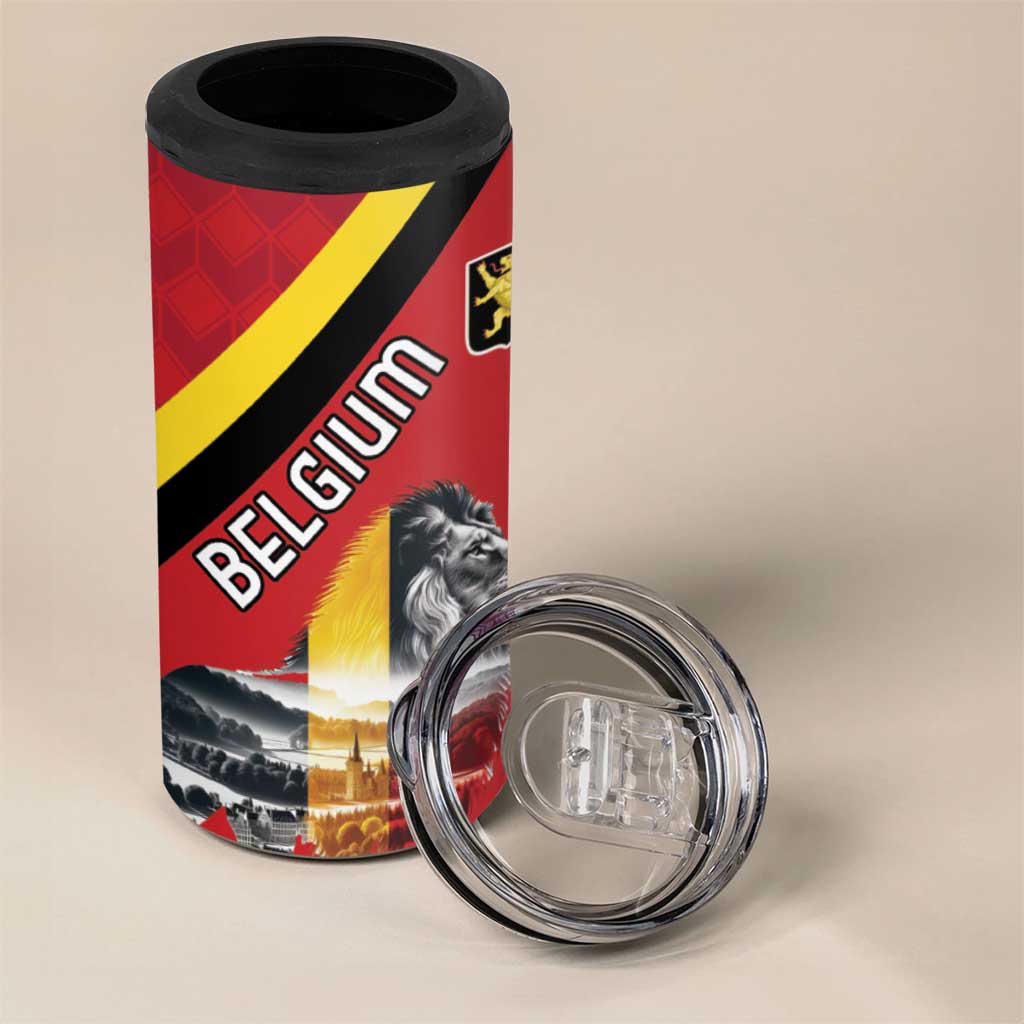 Personalized Belgium 4 in 1 Can Cooler Tumbler Lion Rampant With Belgium Flag Colors - Wonder Print Shop