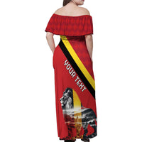 Personalized Belgium Family Matching Off Shoulder Maxi Dress and Hawaiian Shirt Lion Rampant With Belgium Flag Colors - Wonder Print Shop