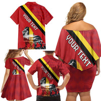 Personalized Belgium Family Matching Off Shoulder Short Dress and Hawaiian Shirt Lion Rampant With Belgium Flag Colors - Wonder Print Shop