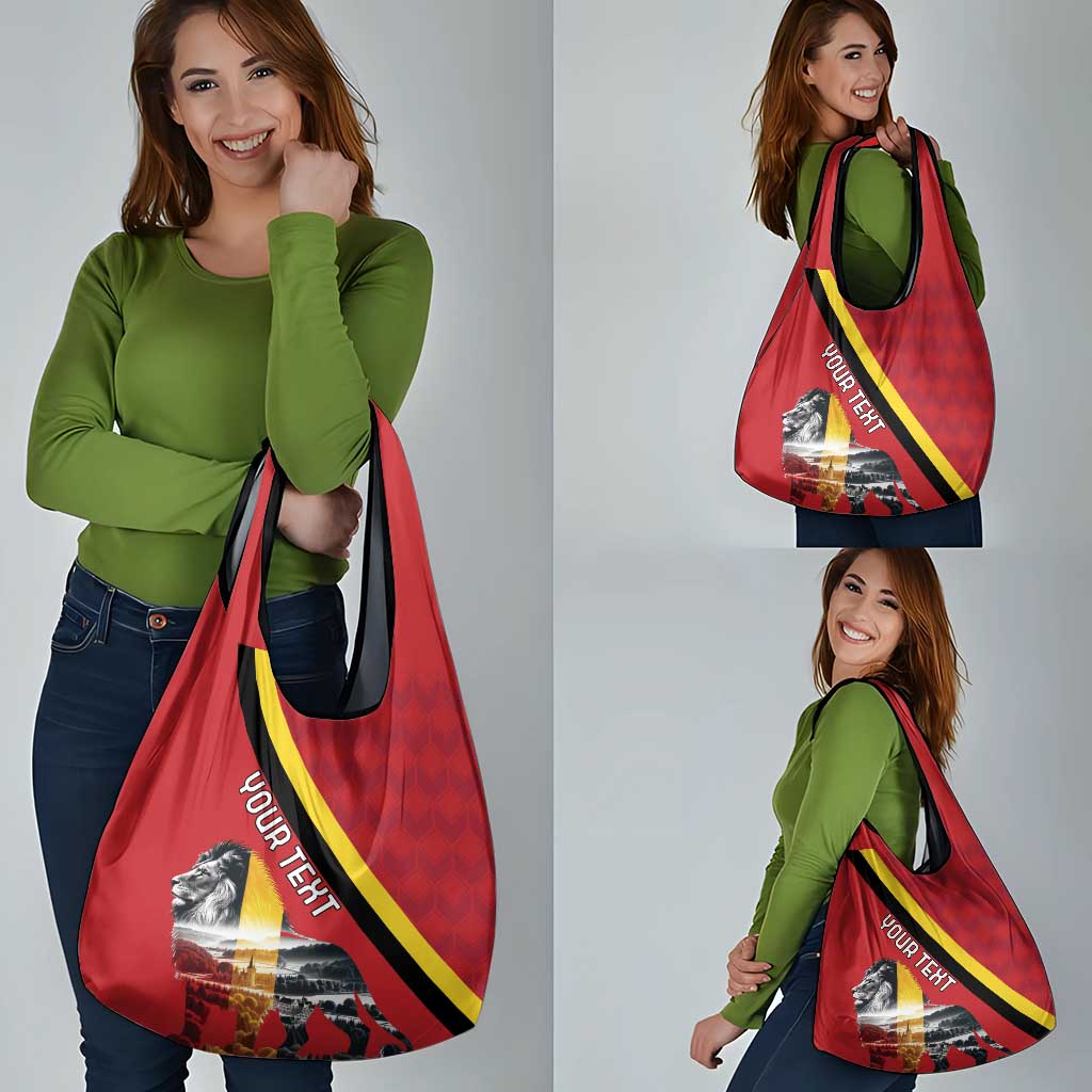 Personalized Belgium Grocery Bag Lion Rampant With Belgium Flag Colors