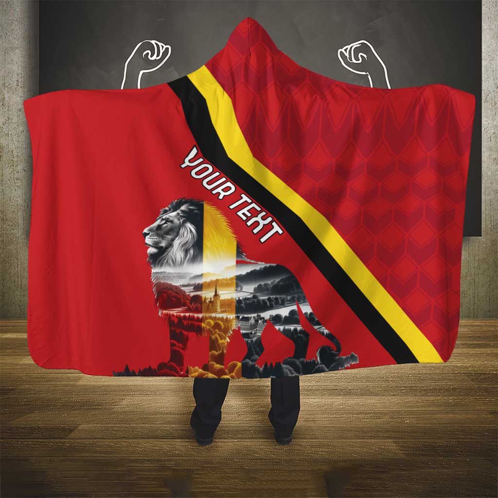 Personalized Belgium Hooded Blanket Lion Rampant With Belgium Flag Colors