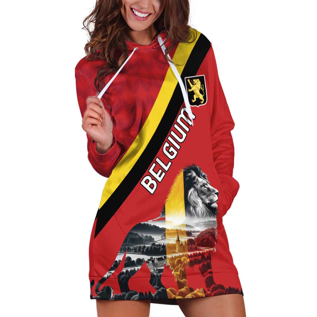 Personalized Belgium Hoodie Dress Lion Rampant With Belgium Flag Colors - Wonder Print Shop