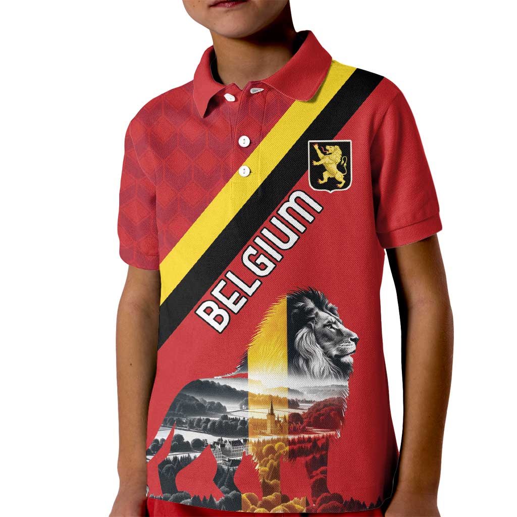 Personalized Belgium Kid Polo Shirt Lion Rampant With Belgium Flag Colors - Wonder Print Shop