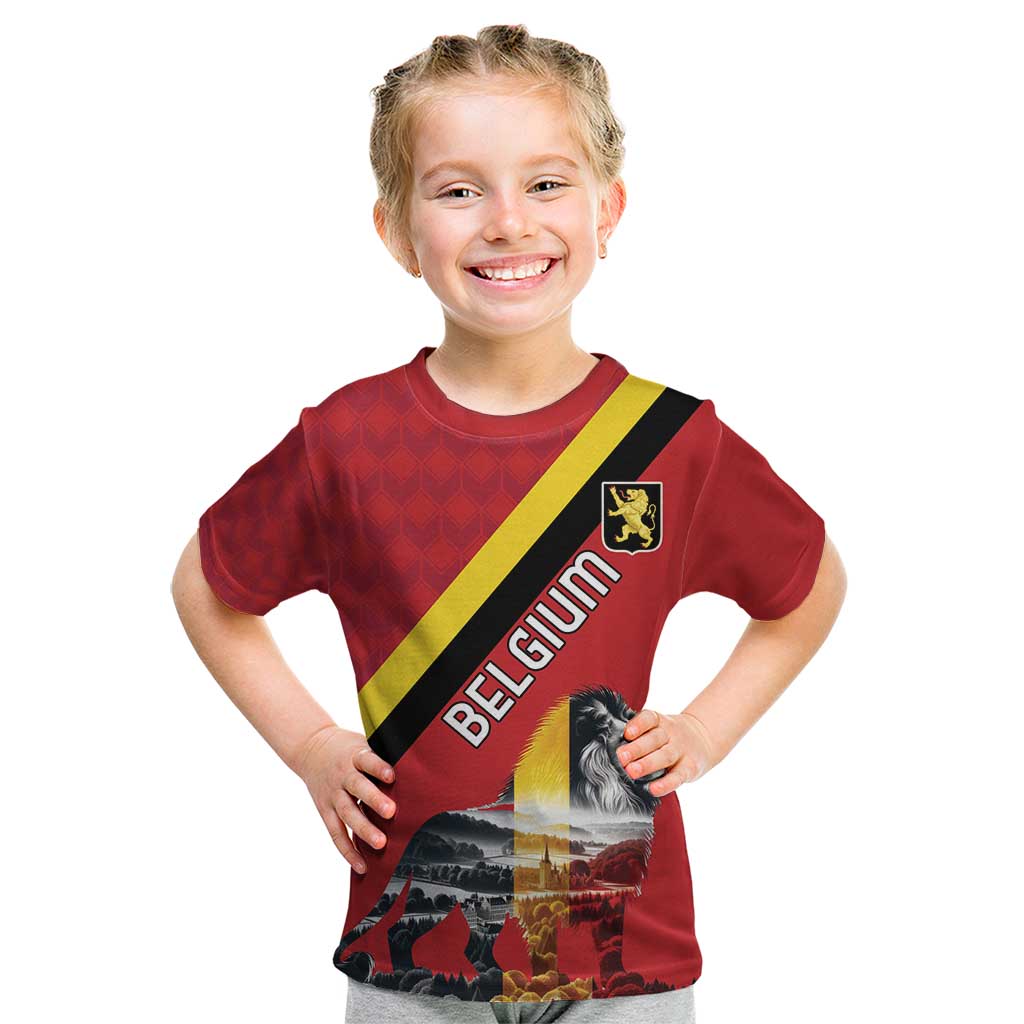 Personalized Belgium Kid T Shirt Lion Rampant With Belgium Flag Colors - Wonder Print Shop