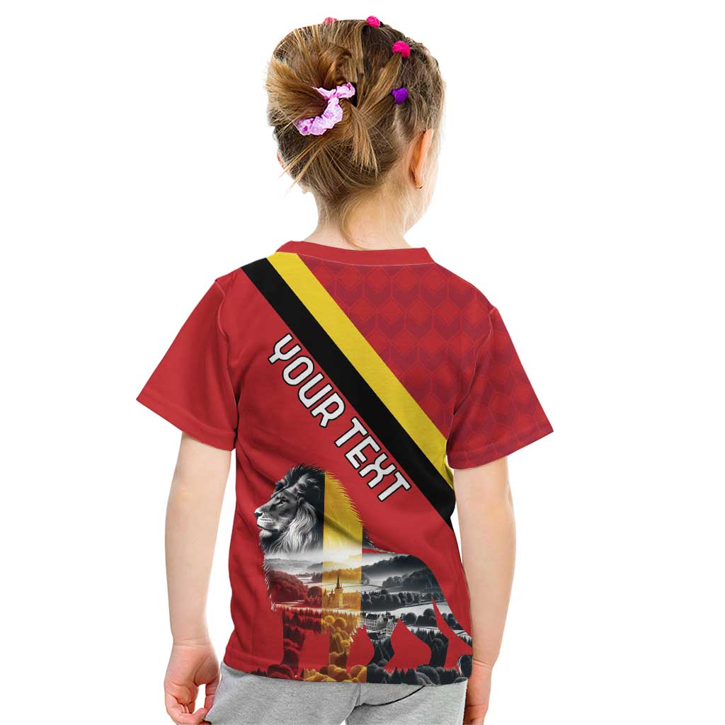 Personalized Belgium Kid T Shirt Lion Rampant With Belgium Flag Colors - Wonder Print Shop