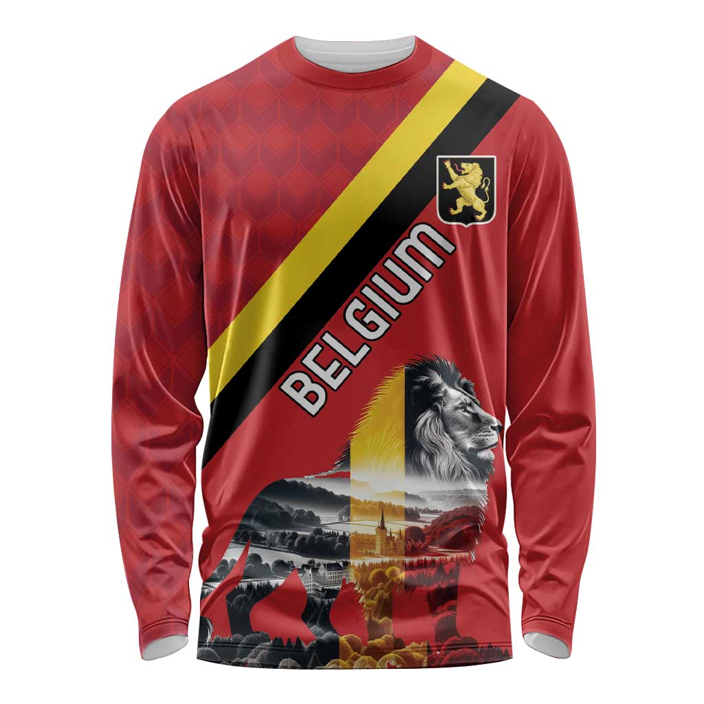 Personalized Belgium Long Sleeve Shirt Lion Rampant With Belgium Flag Colors - Wonder Print Shop