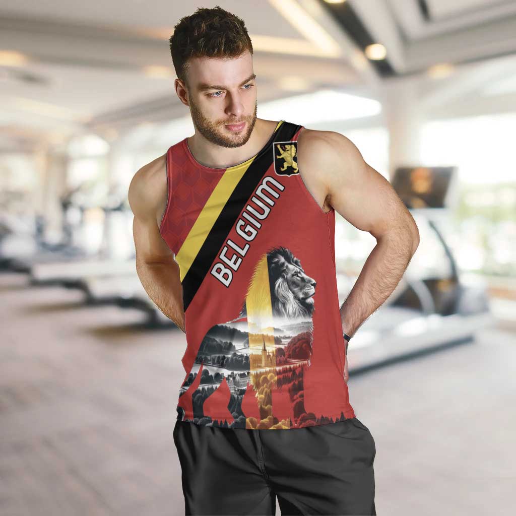 Personalized Belgium Men Tank Top Lion Rampant With Belgium Flag Colors - Wonder Print Shop