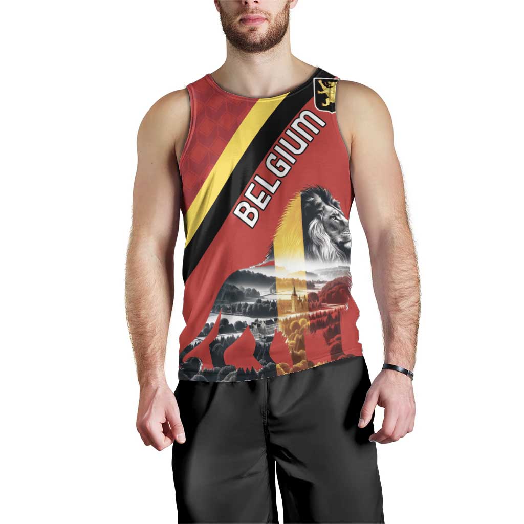 Personalized Belgium Men Tank Top Lion Rampant With Belgium Flag Colors - Wonder Print Shop