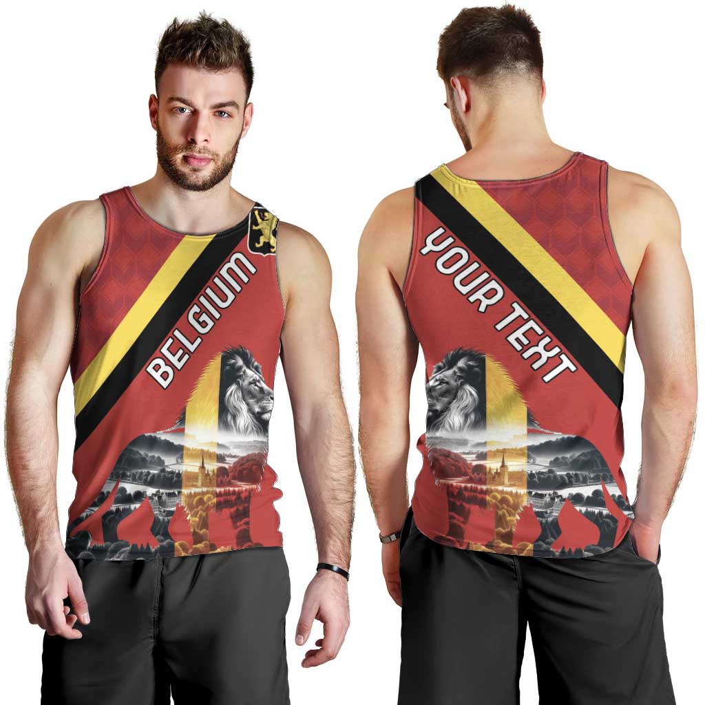 Personalized Belgium Men Tank Top Lion Rampant With Belgium Flag Colors - Wonder Print Shop