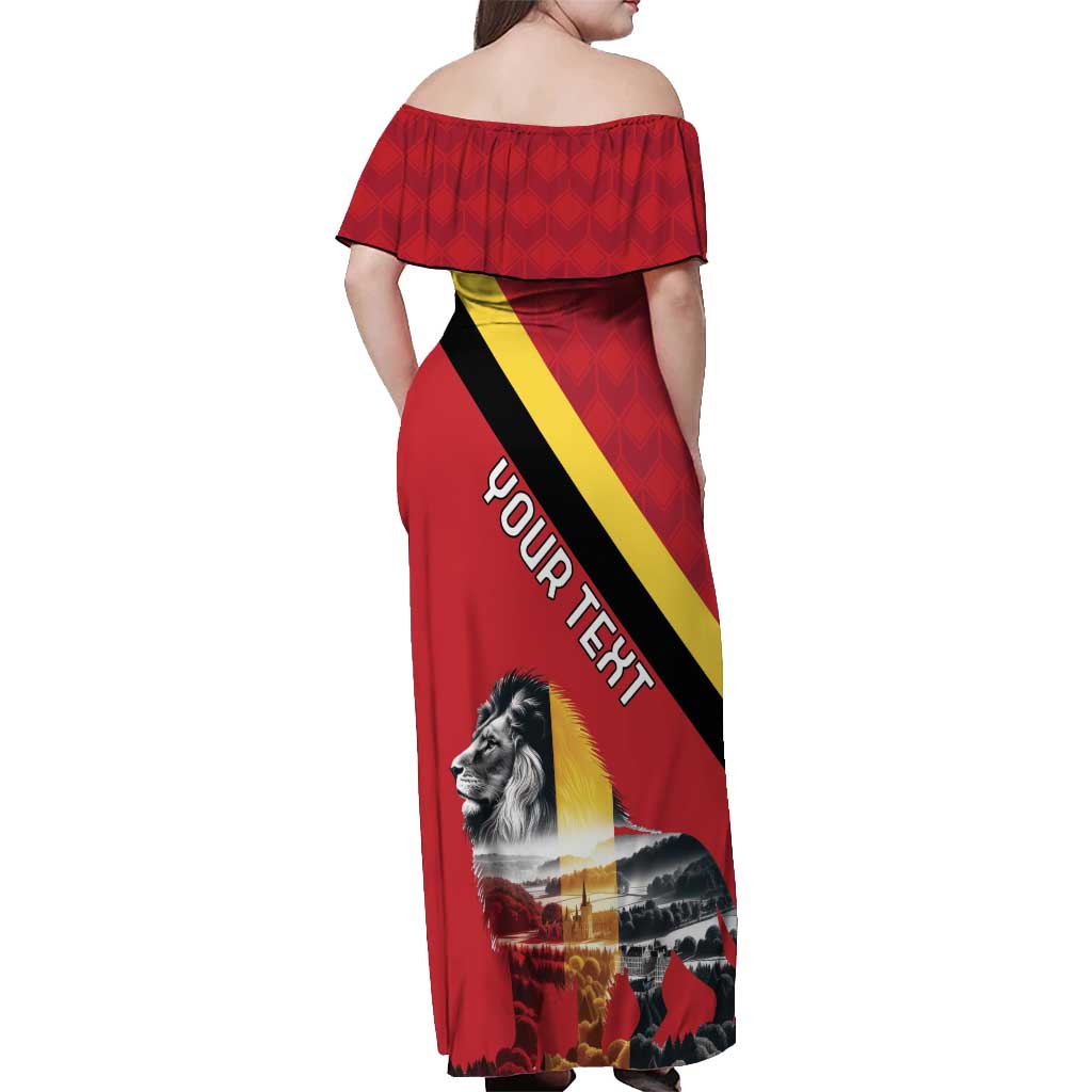Personalized Belgium Off Shoulder Maxi Dress Lion Rampant With Belgium Flag Colors - Wonder Print Shop
