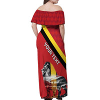 Personalized Belgium Off Shoulder Maxi Dress Lion Rampant With Belgium Flag Colors - Wonder Print Shop