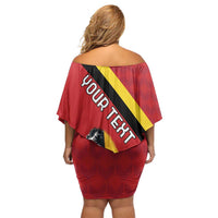 Personalized Belgium Off Shoulder Short Dress Lion Rampant With Belgium Flag Colors - Wonder Print Shop