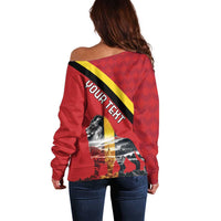 Personalized Belgium Off Shoulder Sweater Lion Rampant With Belgium Flag Colors - Wonder Print Shop
