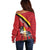 Personalized Belgium Off Shoulder Sweater Lion Rampant With Belgium Flag Colors - Wonder Print Shop