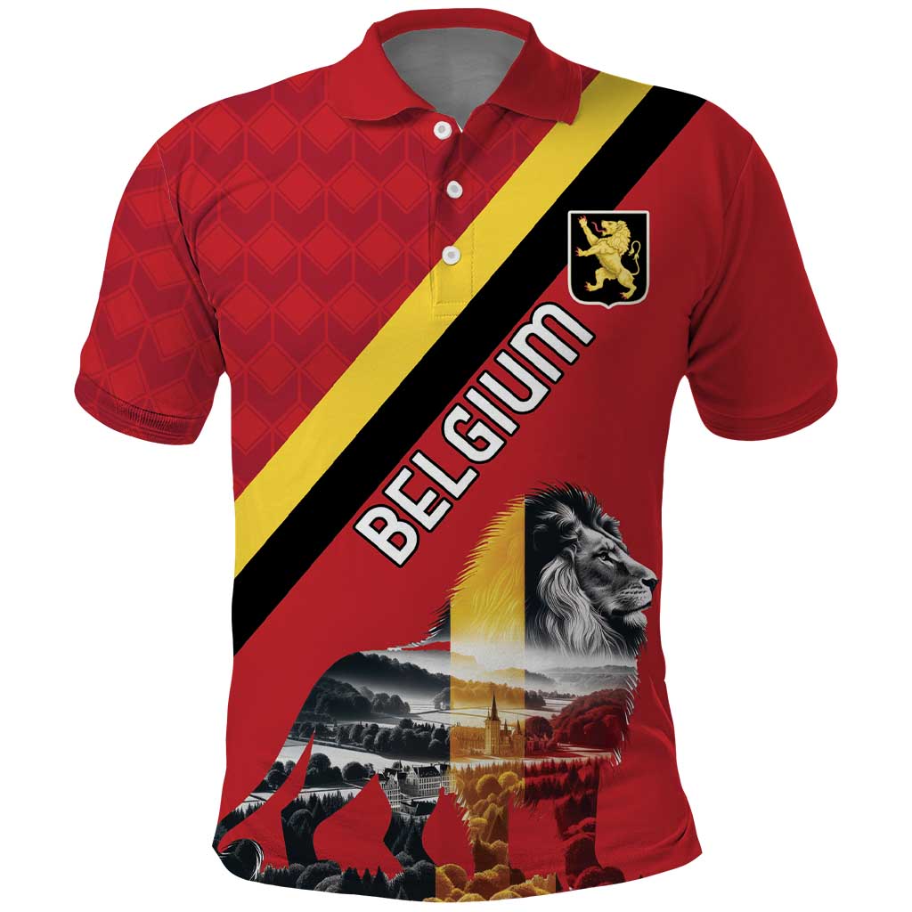 Personalized Belgium Polo Shirt Lion Rampant With Belgium Flag Colors - Wonder Print Shop