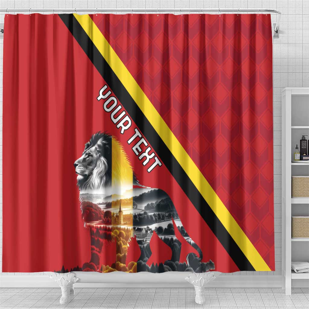 Personalized Belgium Shower Curtain Lion Rampant With Belgium Flag Colors