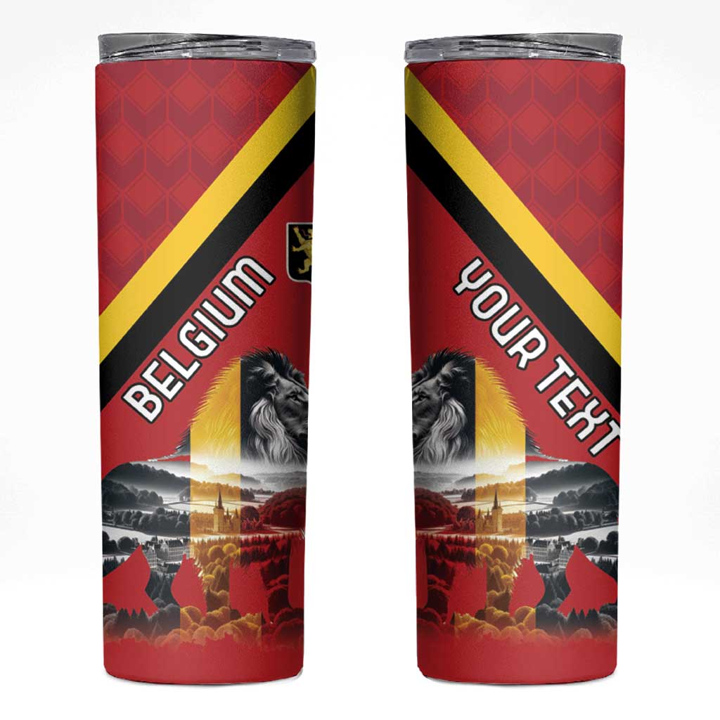 Personalized Belgium Skinny Tumbler Lion Rampant With Belgium Flag Colors - Wonder Print Shop