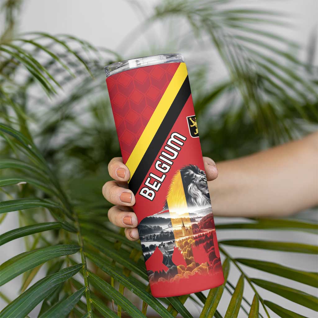 Personalized Belgium Skinny Tumbler Lion Rampant With Belgium Flag Colors - Wonder Print Shop