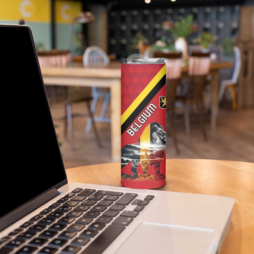 Personalized Belgium Skinny Tumbler Lion Rampant With Belgium Flag Colors - Wonder Print Shop