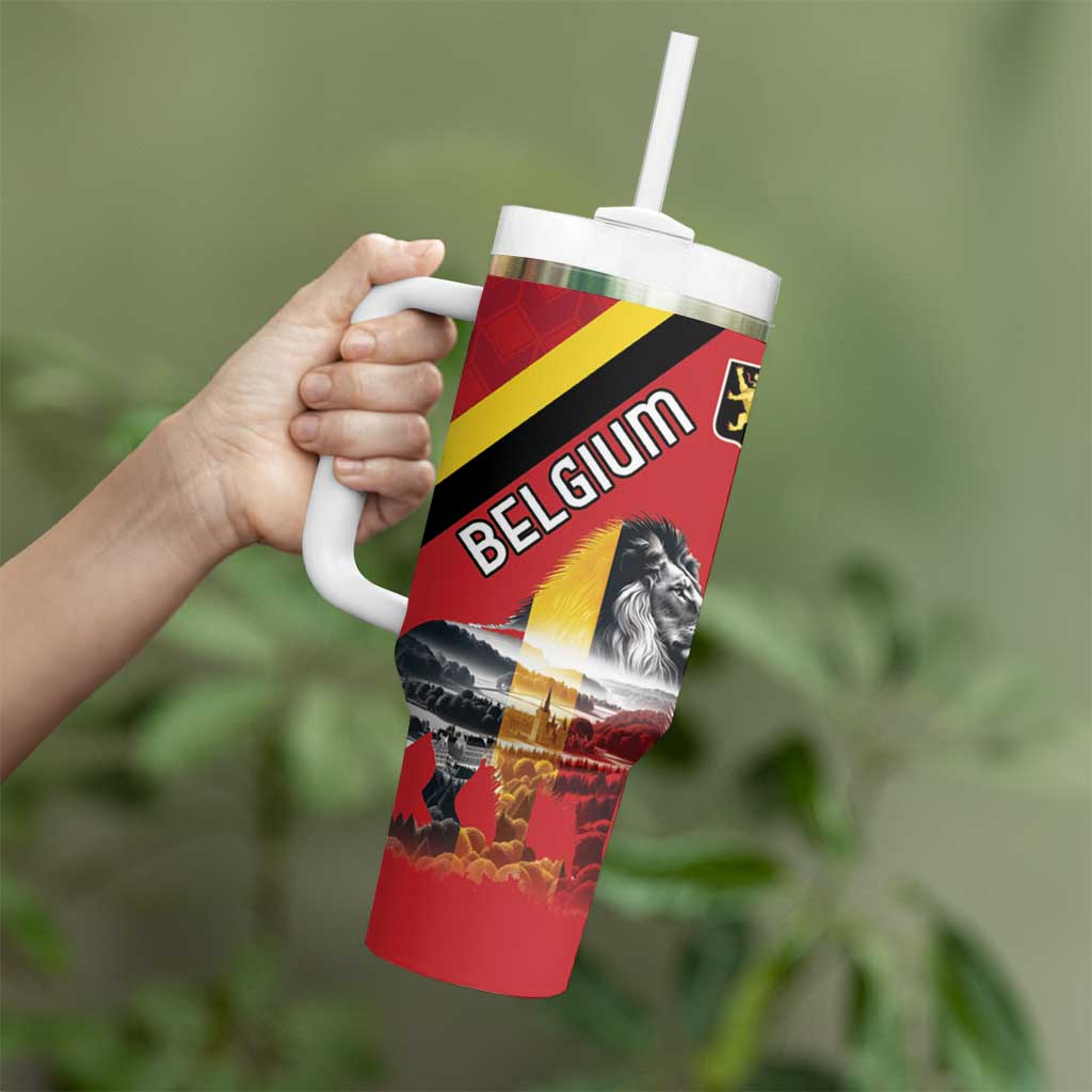 Personalized Belgium Tumbler With Handle Lion Rampant With Belgium Flag Colors - Wonder Print Shop