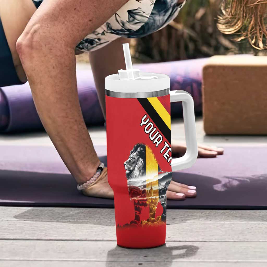 Personalized Belgium Tumbler With Handle Lion Rampant With Belgium Flag Colors - Wonder Print Shop