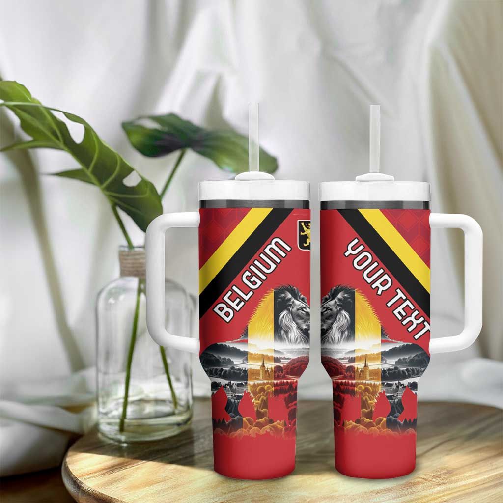 Personalized Belgium Tumbler With Handle Lion Rampant With Belgium Flag Colors - Wonder Print Shop