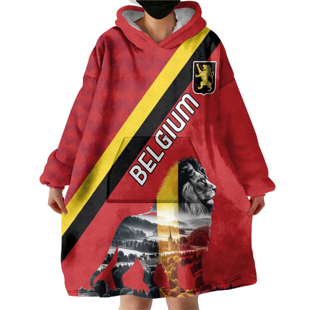 Personalized Belgium Wearable Blanket Hoodie Lion Rampant With Belgium Flag Colors - Wonder Print Shop
