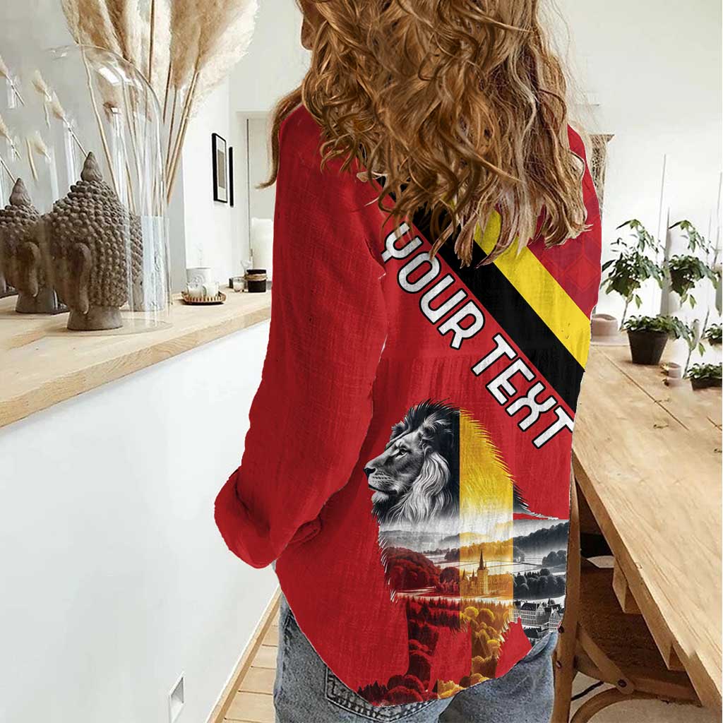 Personalized Belgium Women Casual Shirt Lion Rampant With Belgium Flag Colors - Wonder Print Shop