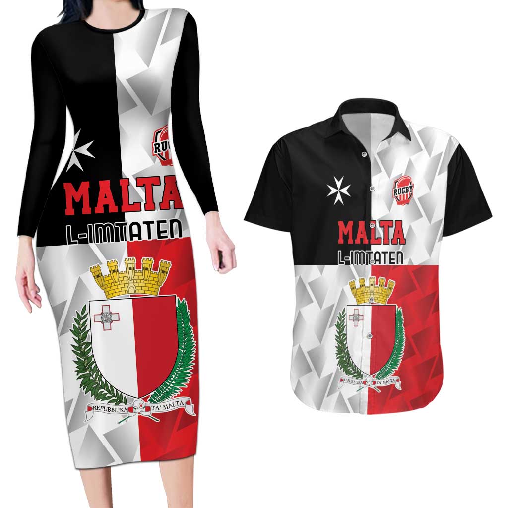 Custom Malta Rugby Couples Matching Long Sleeve Bodycon Dress and Hawaiian Shirt L-imtaten Go Champions - Wonder Print Shop