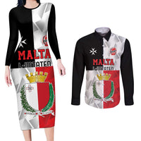 Custom Malta Rugby Couples Matching Long Sleeve Bodycon Dress and Long Sleeve Button Shirt L-imtaten Go Champions - Wonder Print Shop