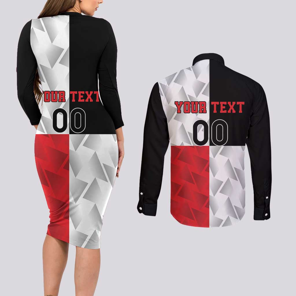Custom Malta Rugby Couples Matching Long Sleeve Bodycon Dress and Long Sleeve Button Shirt L-imtaten Go Champions - Wonder Print Shop