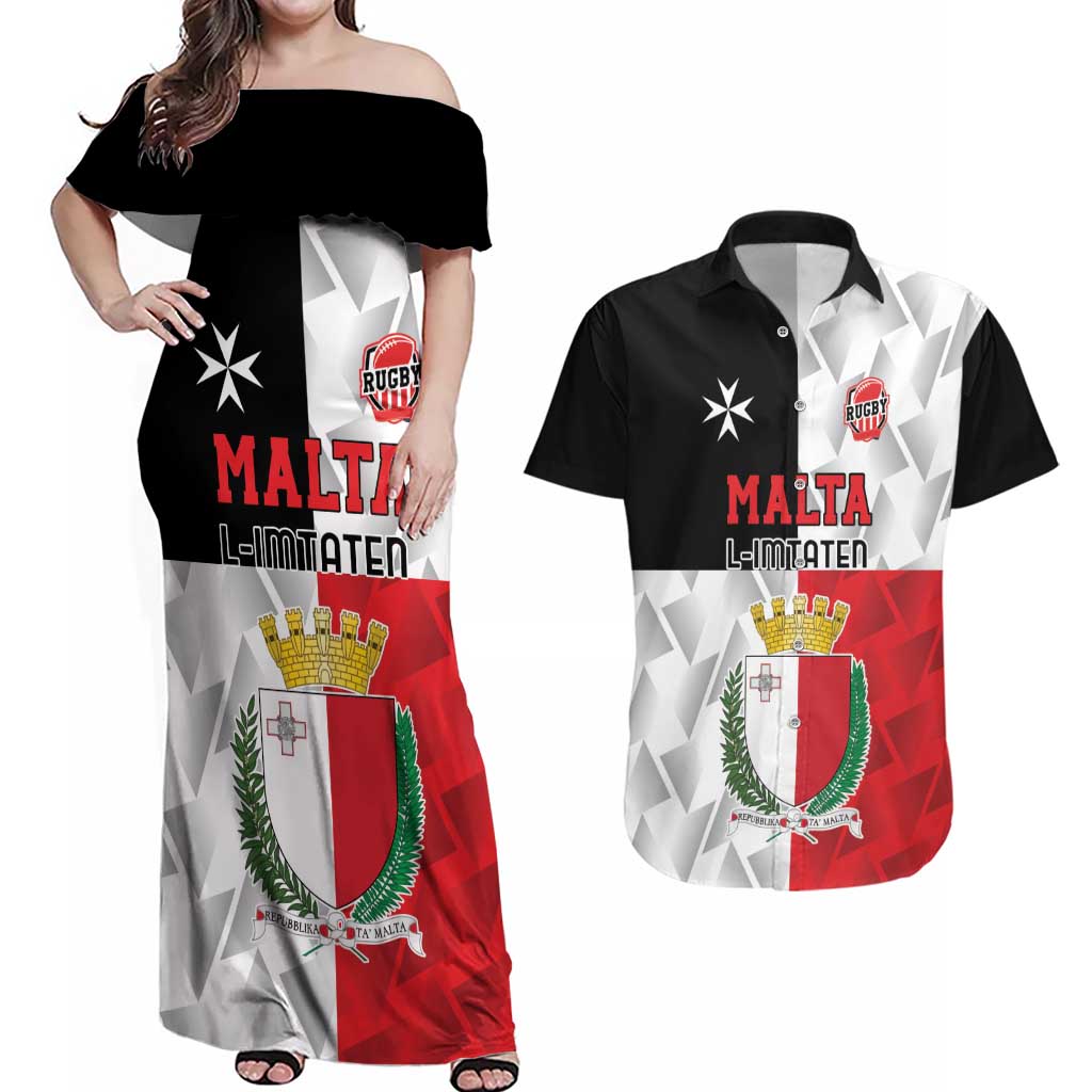 Custom Malta Rugby Couples Matching Off Shoulder Maxi Dress and Hawaiian Shirt L-imtaten Go Champions - Wonder Print Shop
