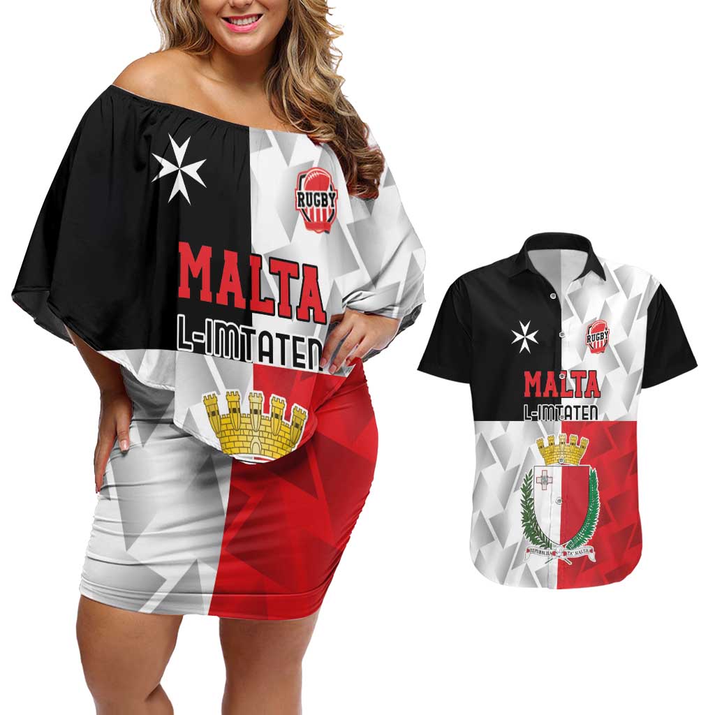 Custom Malta Rugby Couples Matching Off Shoulder Short Dress and Hawaiian Shirt L-imtaten Go Champions - Wonder Print Shop