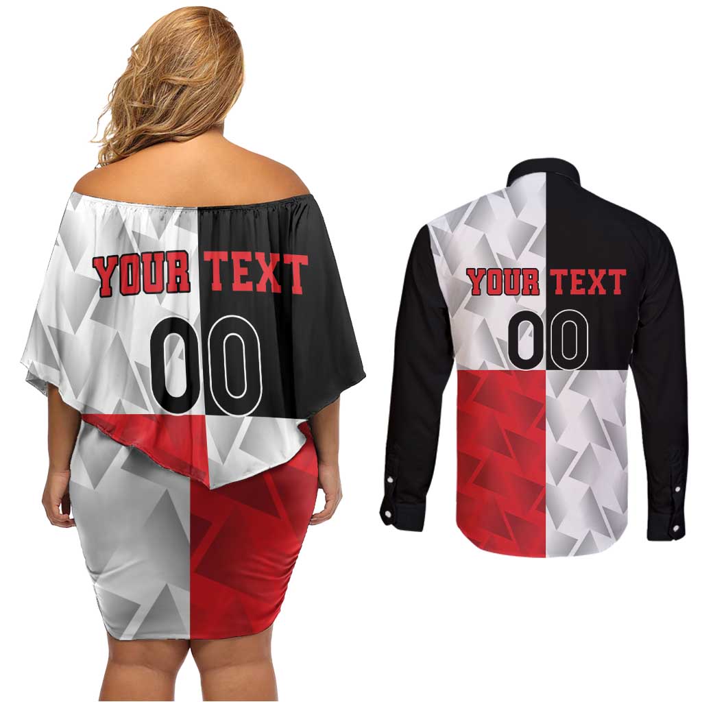 Custom Malta Rugby Couples Matching Off Shoulder Short Dress and Long Sleeve Button Shirt L-imtaten Go Champions - Wonder Print Shop