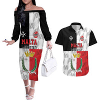 Custom Malta Rugby Couples Matching Off The Shoulder Long Sleeve Dress and Hawaiian Shirt L-imtaten Go Champions - Wonder Print Shop