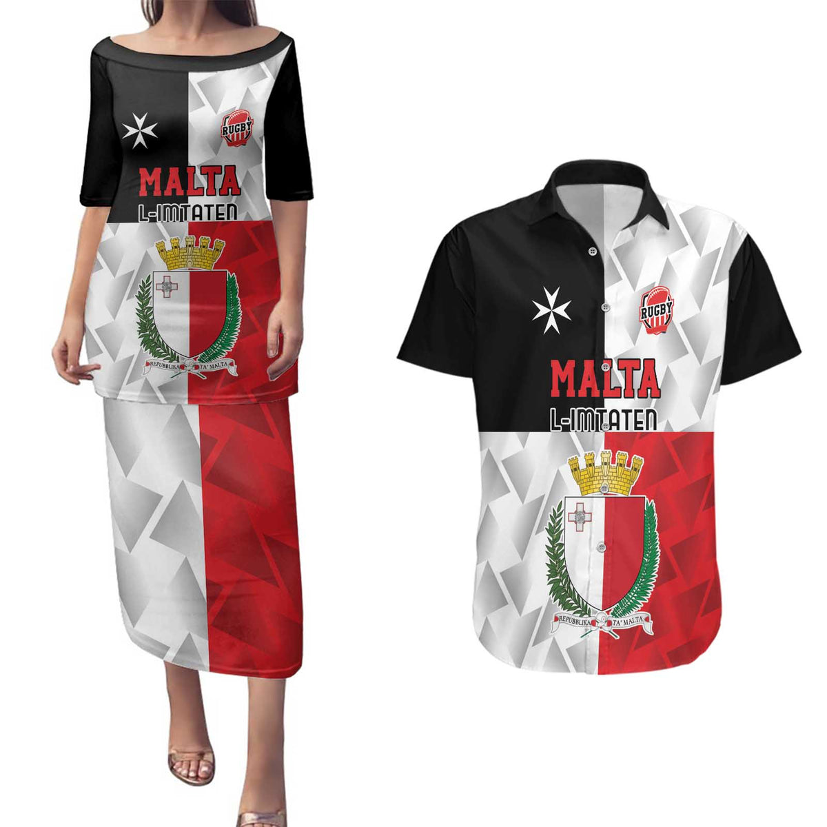 Custom Malta Rugby Couples Matching Puletasi and Hawaiian Shirt L-imtaten Go Champions - Wonder Print Shop