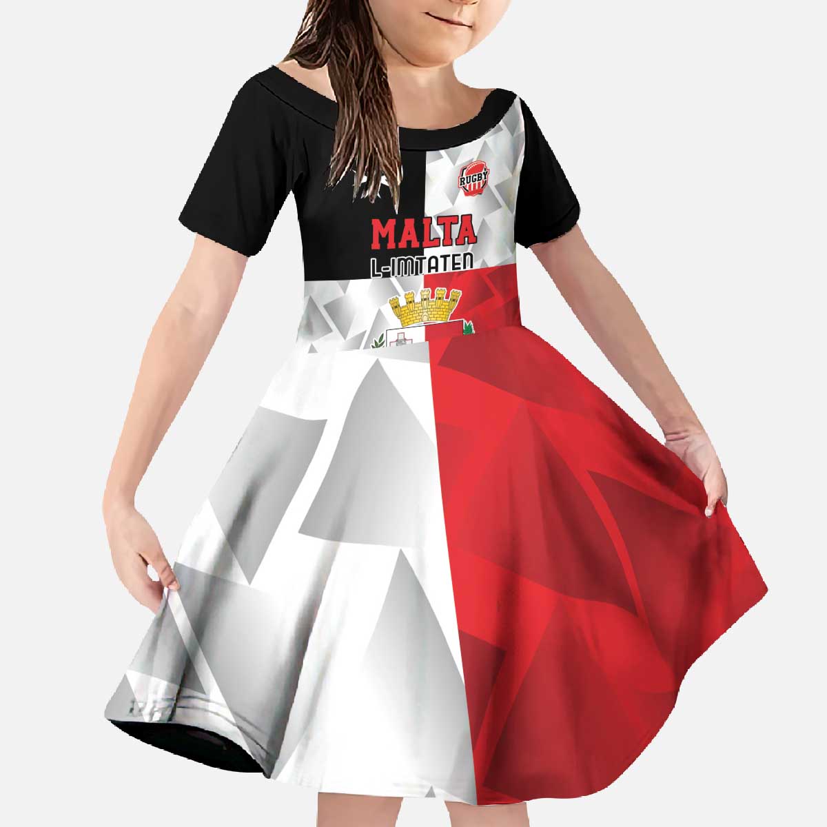 Custom Malta Rugby Family Matching Off The Shoulder Long Sleeve Dress and Hawaiian Shirt L-imtaten Go Champions - Wonder Print Shop