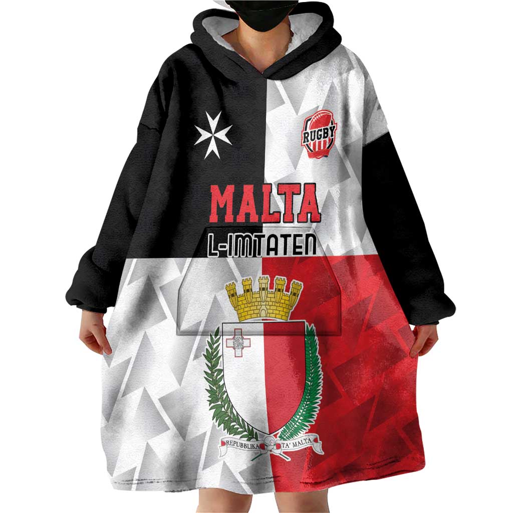 Custom Malta Rugby Wearable Blanket Hoodie L-imtaten Go Champions - Wonder Print Shop
