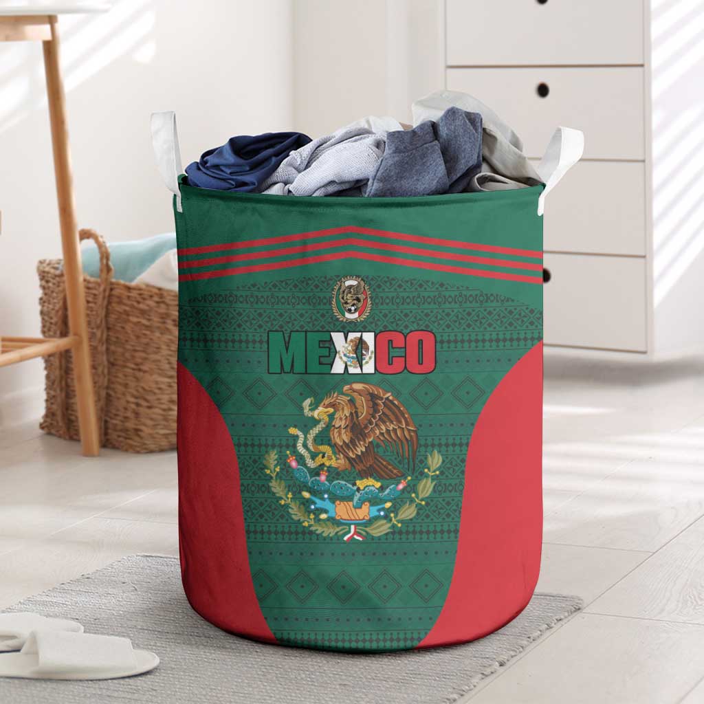 Mexico Football Laundry Basket Aztec Eagle Spirit - Wonder Print Shop