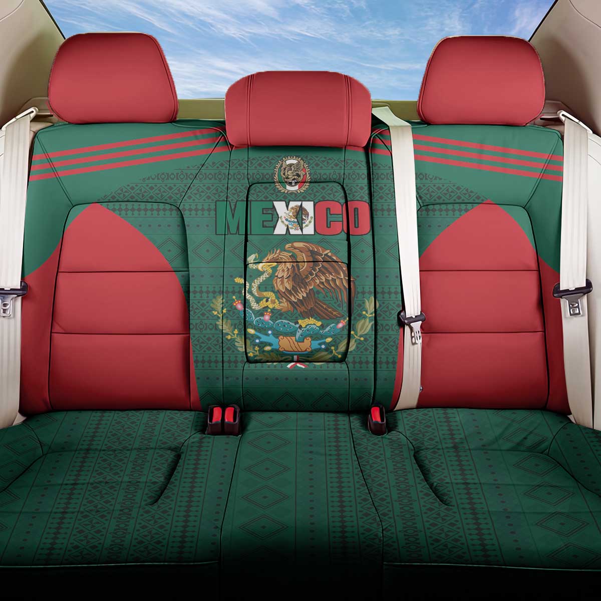 Mexico Football Back Car Seat Cover Aztec Eagle Spirit - Wonder Print Shop