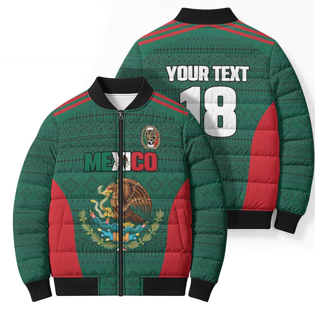 Custom Mexico Football Bomber Puffer Jacket Aztec Eagle Spirit - Wonder Print Shop